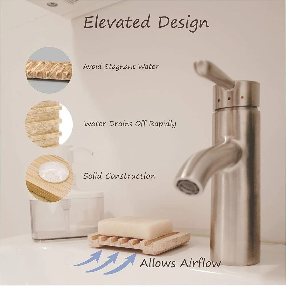 Bamboo Soap Dish Rustic Bar Soap or Sponge Holder Elevated Drainage Design